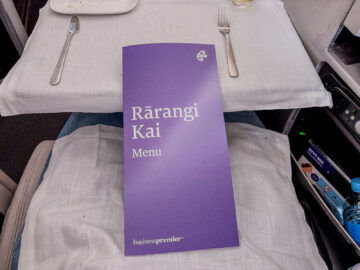 Air New Zealand Business Premier Class Boeing 777 Karte Essen