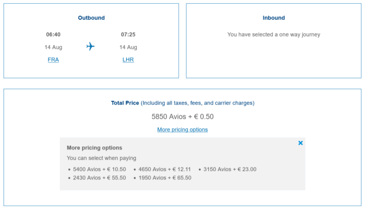 British Airways Award Sale Economy Class Frankfurt London