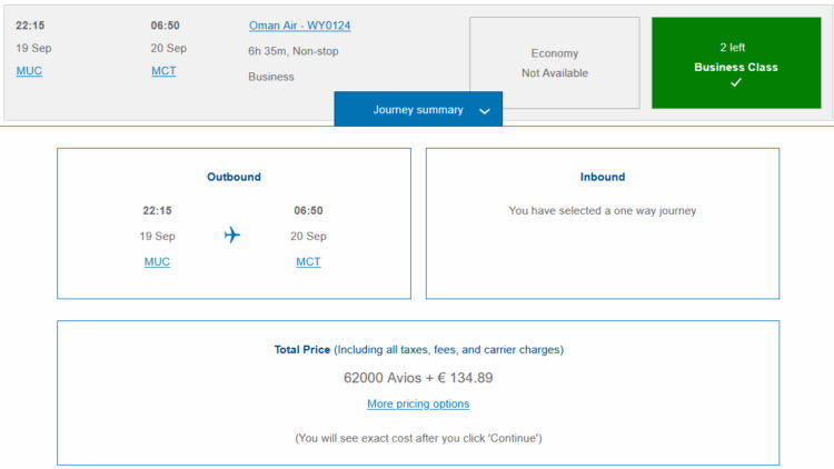 British Airways Club Praemienflug Oman Air Business Class Muenchen Muskat