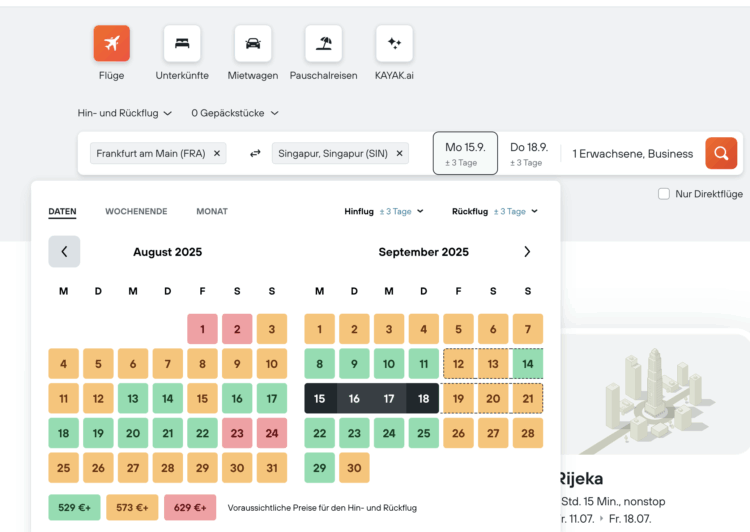 Kayak Kalendersuche
