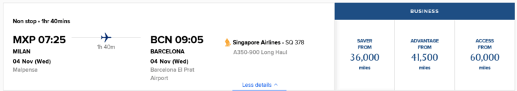 Krisflyer Praemienflug Singapore Business Class Mailand Barcelona