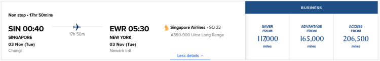 Krisflyer Praemienflug Singapore Business Class Singapur Newark