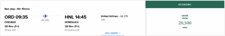 Krisflyer Praemienflug United Economy Class Chicago Honolulu