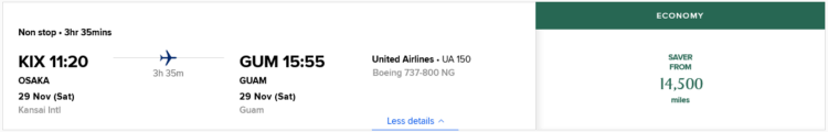 Krisflyer Praemienflug United Economy Class Osaka Guam