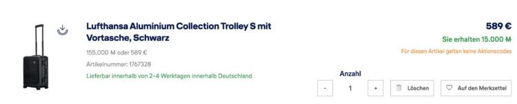 Lufthansa Worldshop Aluminium Collection Trolley 2 Vortasche Miles And More Meilenaktion Warenkorb
