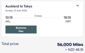 Miles And More Award Flug Buchung Air New Zealand Business Class Auckland Tokio Narita Juni 2025