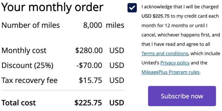 United Airlines Mileageplus Miles By The Month Abo 8k Monthly Miles Preis