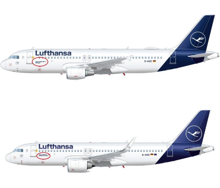 Vergleich Airbus A320 Schriftzug