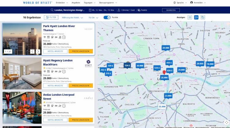 World Of Hyatt Hotelsuche London Kartenansicht