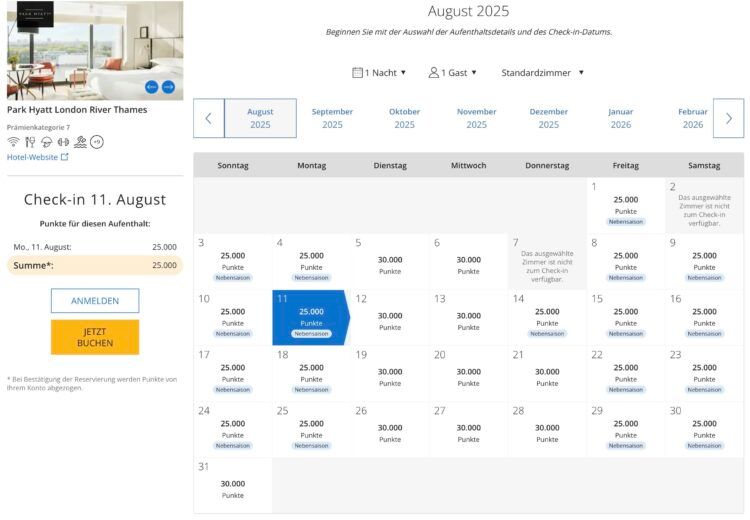 World Of Hyatt Punktekalender Park Hyatt London River Thames August 2025