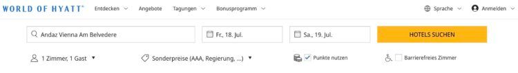 World Of Hyatt Website Hotelsuche Beispiel