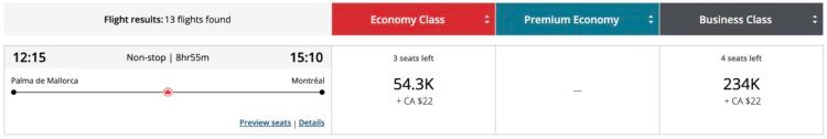 Aeroplan Air Canada Palma De Mallorca Montreal Juni 2026