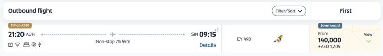 Etihad Guest Praemienflug Etihad First Class Abu Dhabi Singapur Mai 2026
