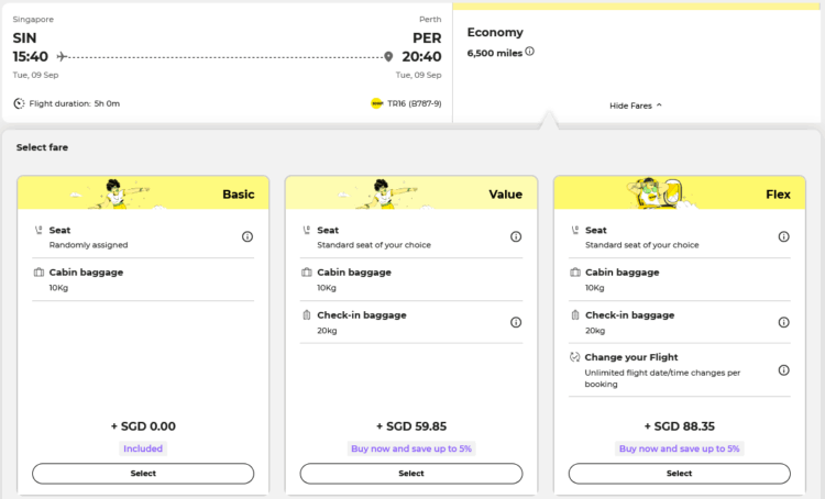 Krisflyer Praemienflug Scoot Economy Class Singapur Perth