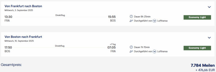 Miles And More Award Flight Highlight Economy Class Frankfurt Boston