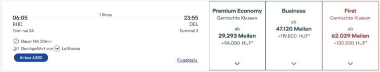 Miles And More Praemienflug Lufthansa First Class Budapest Frankfurt Delhi