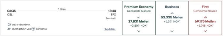 Miles And More Praemienflug Lufthansa First Class Oslo Frankfurt San Francisco