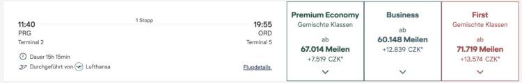 Miles And More Praemienflug Lufthansa First Class Prag Frankfurt Chicago