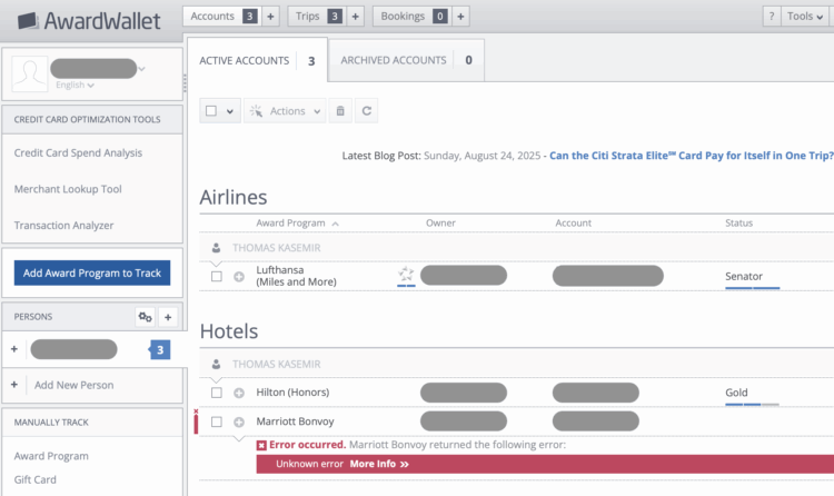 Awardwallet Übersicht