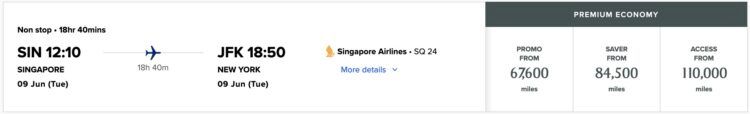Krisflyer Promo Award Premium Economy Class Singapur New York Jfk Juni 2026