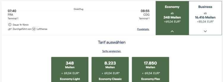 Miles And More Praemienbuchung Lufthansa Economy Class Frankfurt Paris