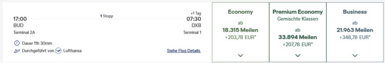 Miles And More Praemienflug Lufthansa Business Class Budapest Muenchen Dubai