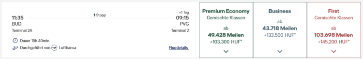 Miles And More Praemienflug Lufthansa First Class Budapest Frankfurt Shanghai