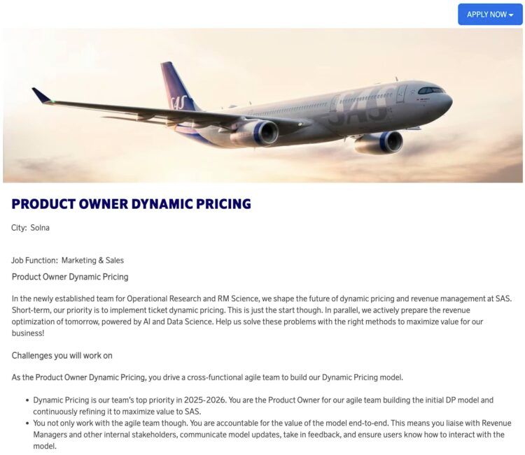 Sas Stellenausschreibung September 2025 Product Owner Dynamic Pricing