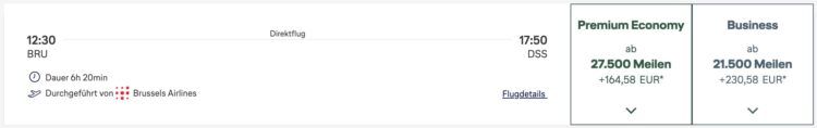 Brussels Airlines Business Class Meilenschnaeppchen Bruessel Dakar Februar 2026