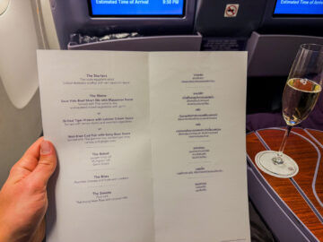 Thai Airways Boeing 777 200 Business Class Speisekarte