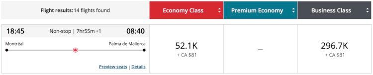 Aeroplan Air Canada Palma De Mallorca Montreal 19 Juni 2026