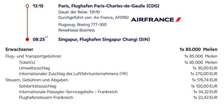 Air France Paris Singapur Business Class Flugsteuern Beispiel April 2026