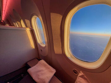 Air New Zealand Boeing 787 9 Neue Business Premier Class Fenster Sicht Wingview Sonnenuntergang