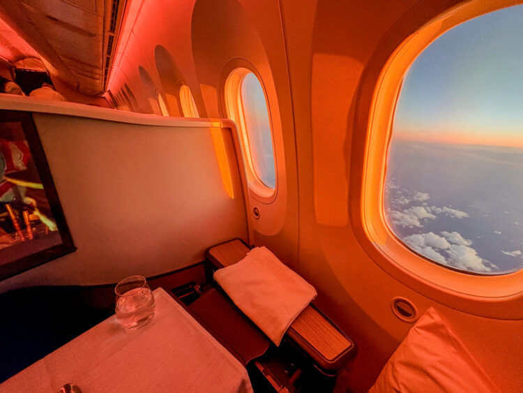 Air New Zealand Boeing 787 9 Neue Business Premier Class Sitz Sicht Sonnenuntergang