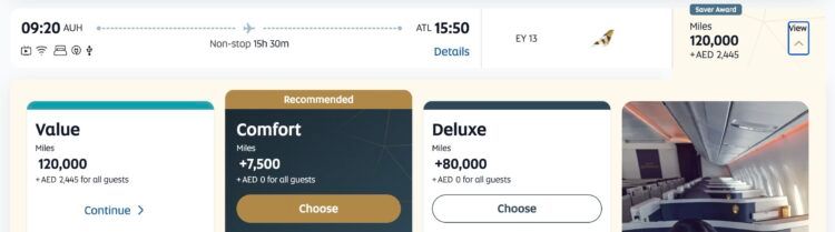 Etihad Guest Praemienflug Abu Dhabi Atlanta Etihad Business Class Award Tarif
