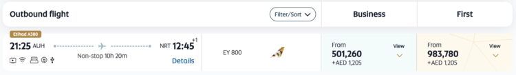 Etihad Guest Praemienflug Etihad Business Class Abu Dhabi Tokio Narita Juni 2026