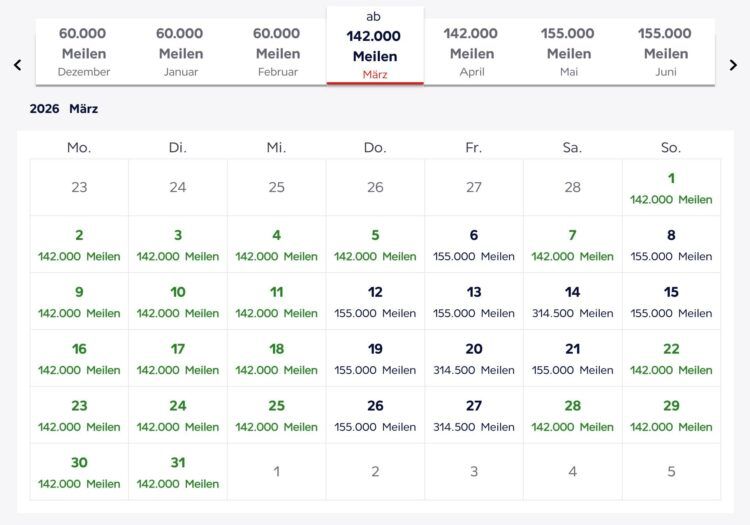 Flying Blue Air France Beispeilbuchung Praemienflug Kalenderansicht Business Class Maerz 2026 New York Paris