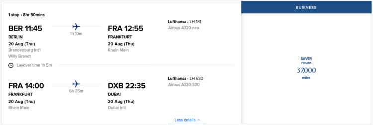 Krisflyer Praemienflug Lufthansa Business Class Hannover Frankfurt Dubai