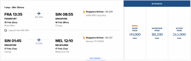 Krisflyer Praemienflug Singapore Airlines Business Class Frankfurt Singapur Melbourne Access Award