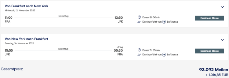 Miles And More Praemienflug Lufthansa Business Class Frankfurt New York Return