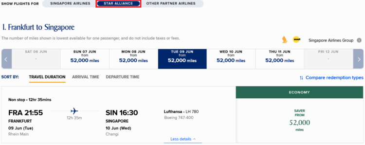 Singapore Airlines Krisflyer Kalendersuche Wochenuebersicht 2