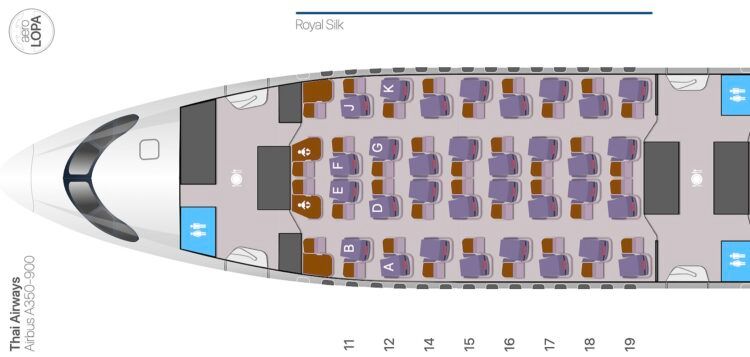 Thai Airways Airbus A350 900 Seatmap Business Class Aerolopa Copyright