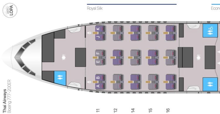 Thai Airways Boeing 777 200er Seatmap Business Class Aerolopa Copyright
