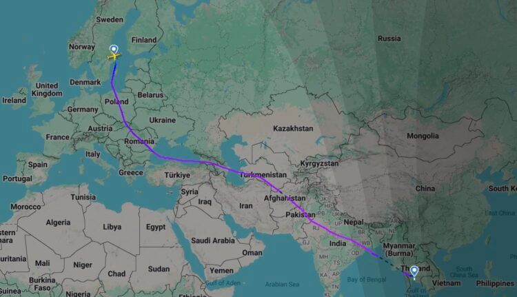 Thai Airways Flug Tg961 Ende Oktober 2025 Flugkarte Flightradar24 Google Maps Copyright