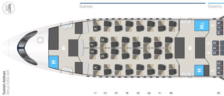 Turkish Airlines Airbus A350 900 Business Class Seatmap Aerolopa Copyright