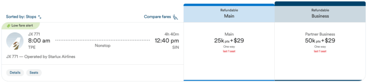 Atmos Rewards Praemienflug Starlux Business Class Taipeh Singapur