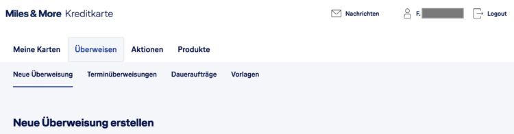 Miles And More Kreditkarten Konto Uebersicht Ueberweisungsservice