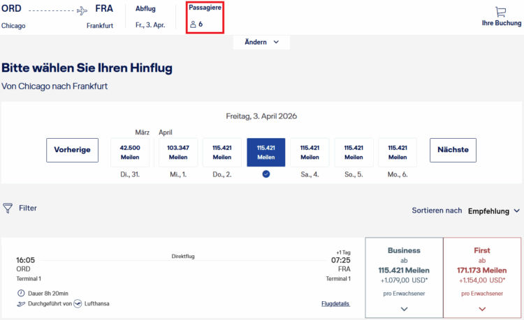 Miles And More Praemienflug Lufthansa First Class Chicago Frankfurt 6 Personen