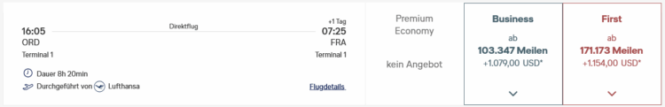 Miles And More Praemienflug Lufthansa First Class Chicago Frankfurt