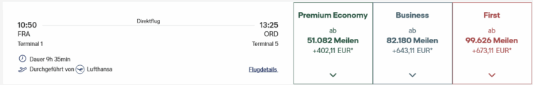 Miles And More Praemienflug Lufthansa First Class Frankfurt Chicago